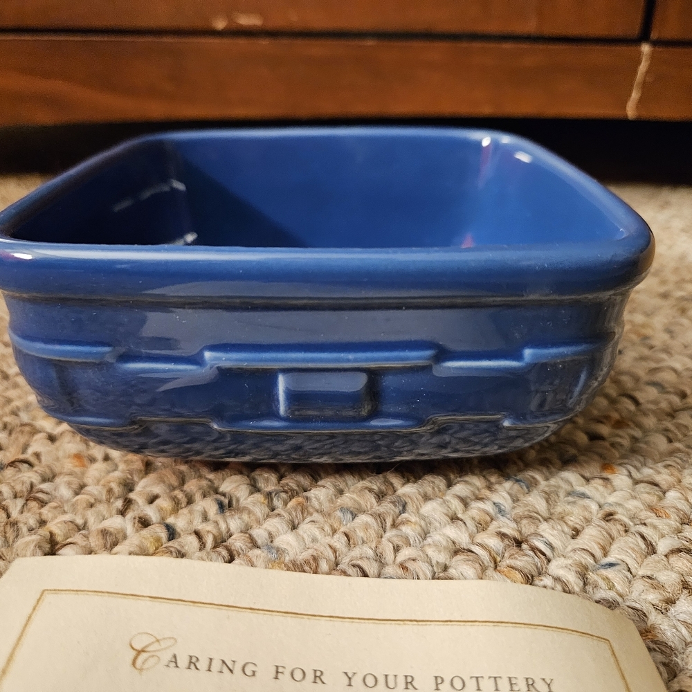 Longaberger Pottery Woven Traditions Soft Square Small Bowl Cornflower - Picture 6 of 8